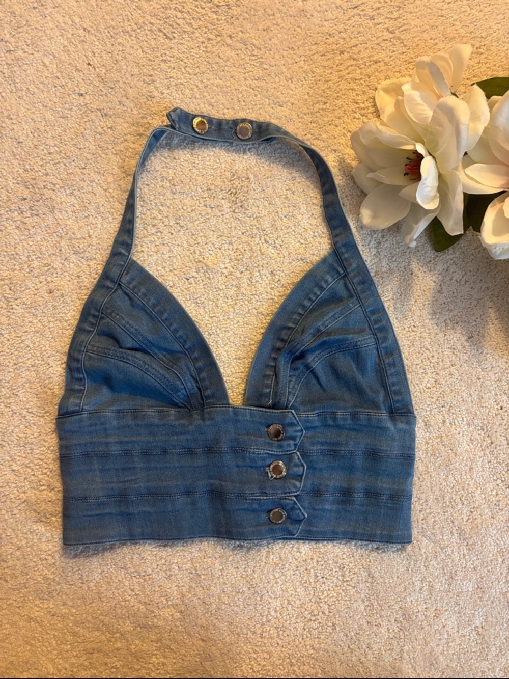 Blue Denim Halter Crop Top